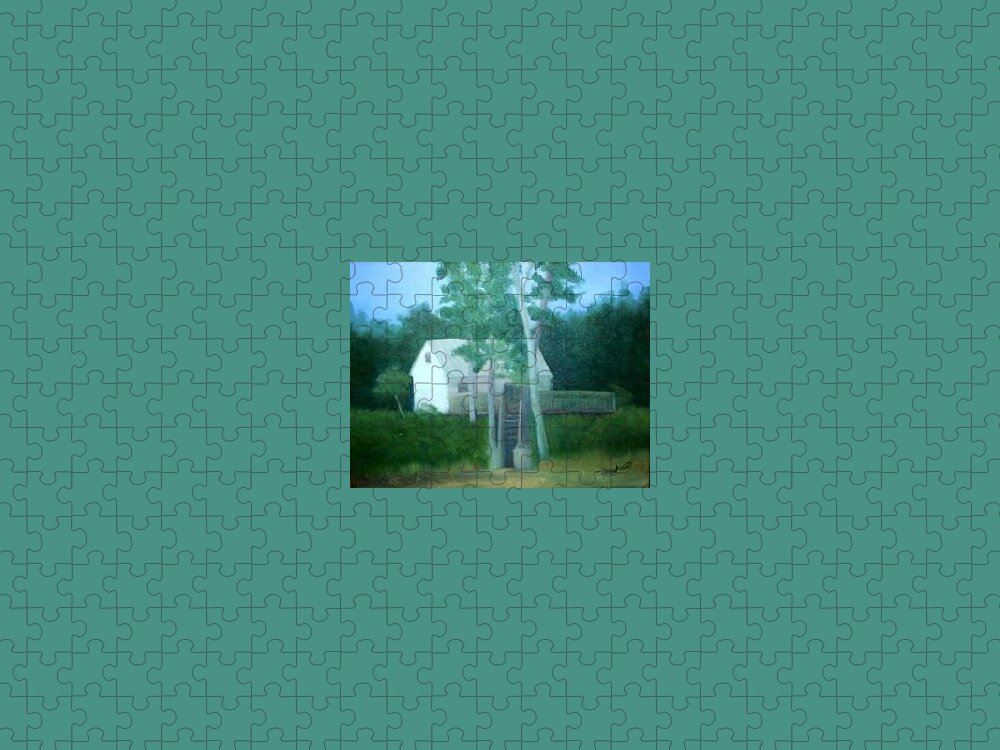 Trees Jigsaw Puzzle featuring the painting Camp by Sheila Mashaw