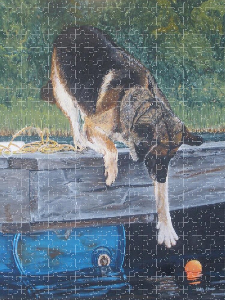 Dog Jigsaw Puzzle featuring the painting Can she... by Betty-Anne McDonald