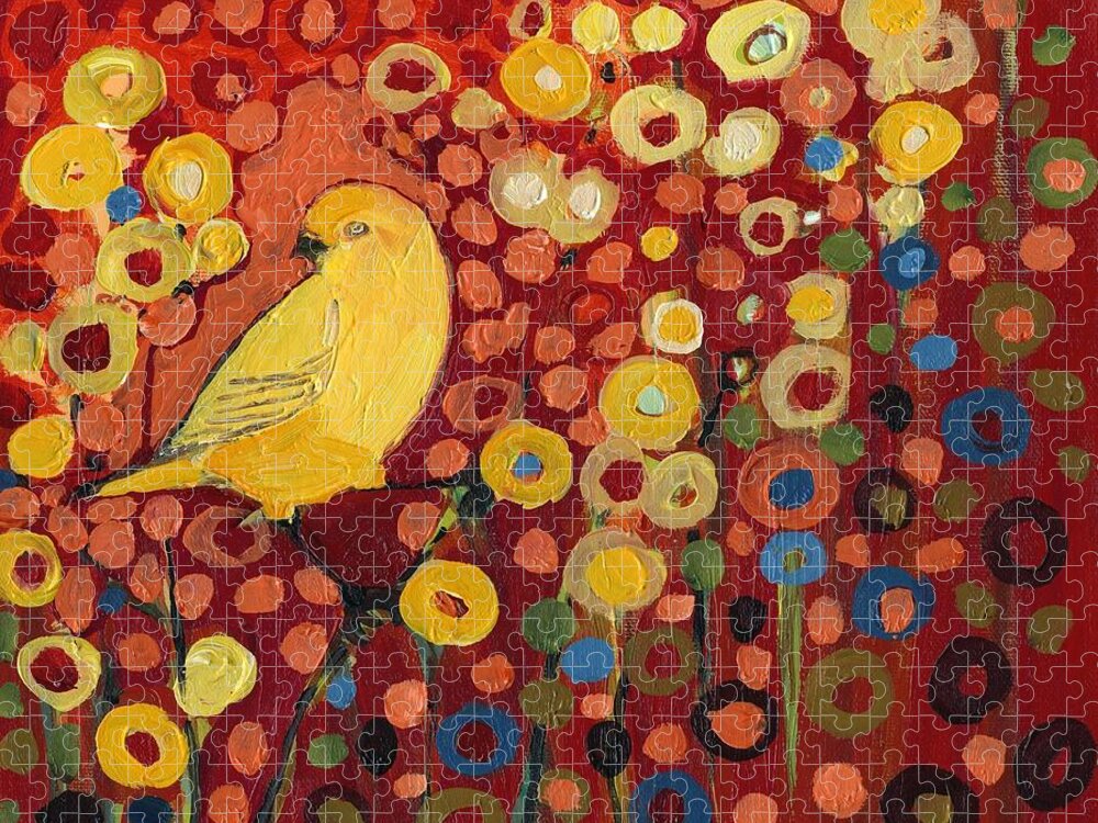 Canary Jigsaw Puzzle featuring the painting Canary in Red by Jennifer Lommers