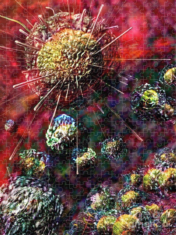 Biological Jigsaw Puzzle featuring the digital art Cancer Cells by Russell Kightley