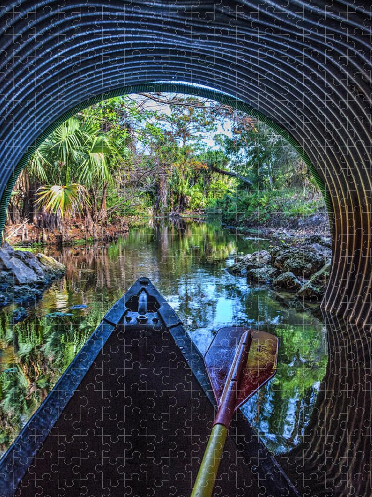Boats Jigsaw Puzzle featuring the photograph Canoeing Through the Tunnel by Debra and Dave Vanderlaan