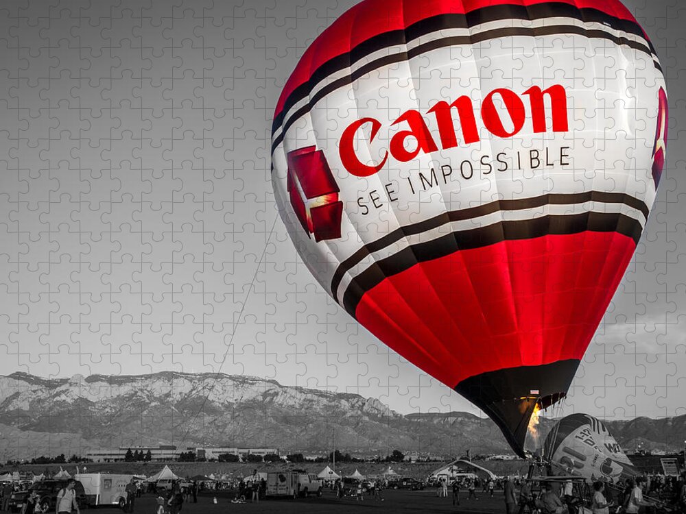 Albuquerque Jigsaw Puzzle featuring the photograph Canon - See Impossible - Hot Air Balloon - Selective Color by Ron Pate