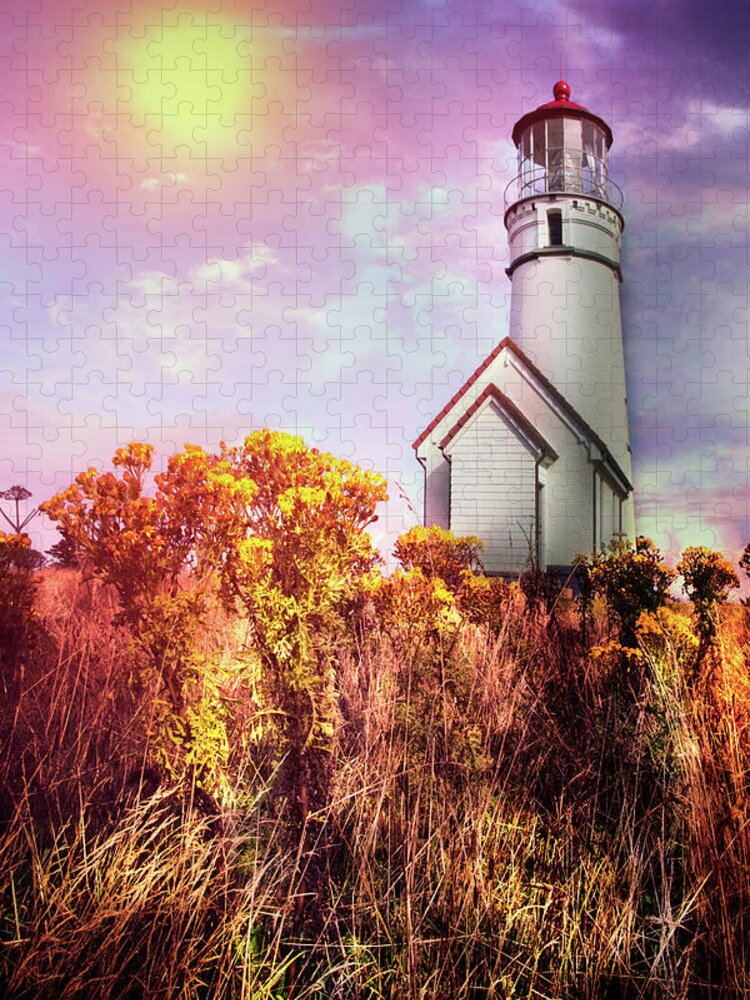 Clouds Jigsaw Puzzle featuring the photograph Cape Blanco Lighthouse in Oregon by Debra and Dave Vanderlaan