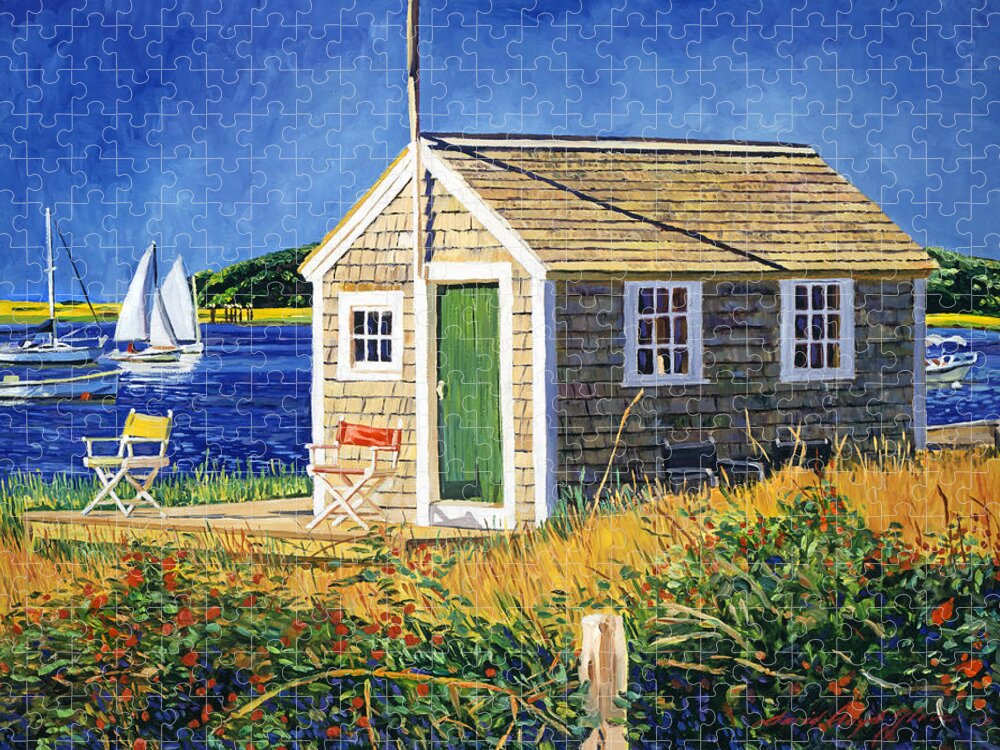 Landscape Jigsaw Puzzle featuring the painting Cape Cod Boat House by David Lloyd Glover
