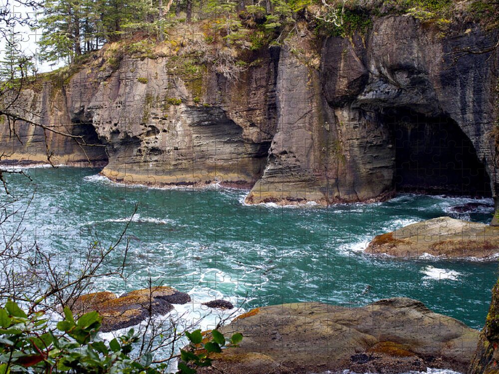 Nature Jigsaw Puzzle featuring the photograph Cape Flattery Sea Caves by Emerita Wheeling