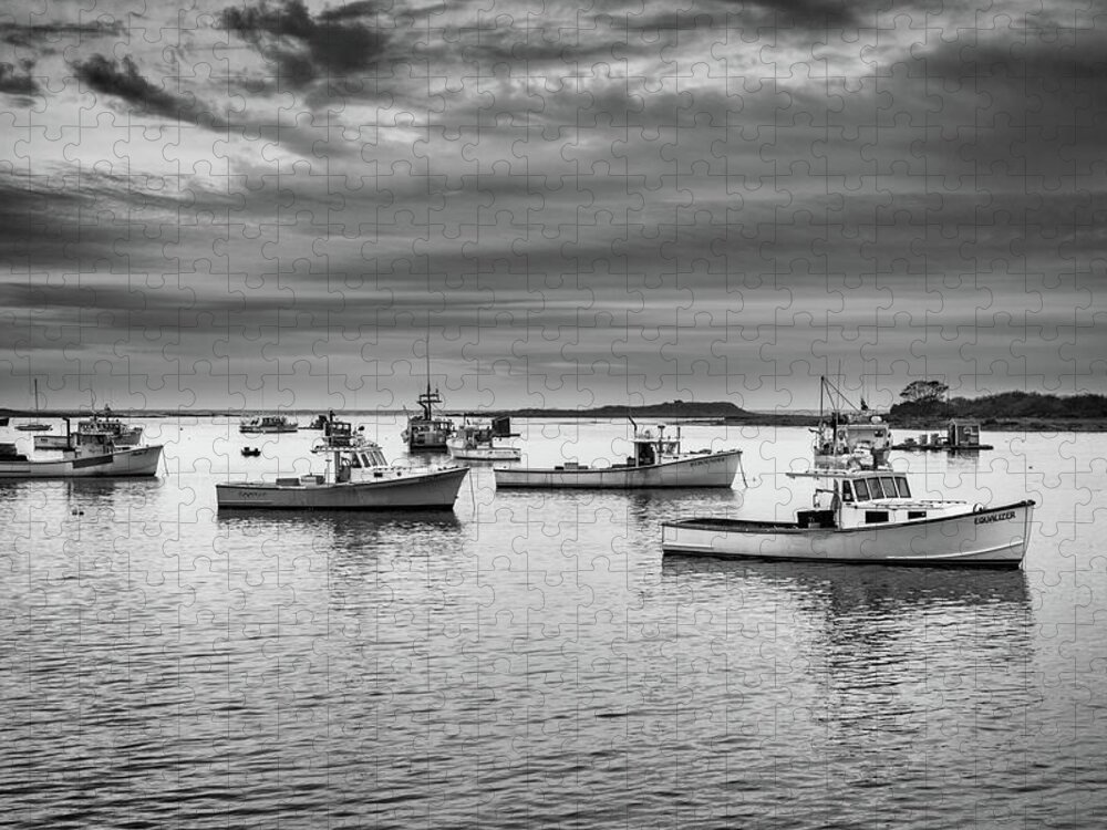 Cape Porpoise Jigsaw Puzzle featuring the photograph Cape Porpoise Harbor in Black and White by Rick Berk