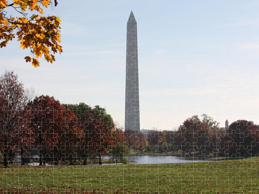Capital Jigsaw Puzzle featuring the photograph Capital Autumns - The Washington Monument - under the Trees by Ronald Reid
