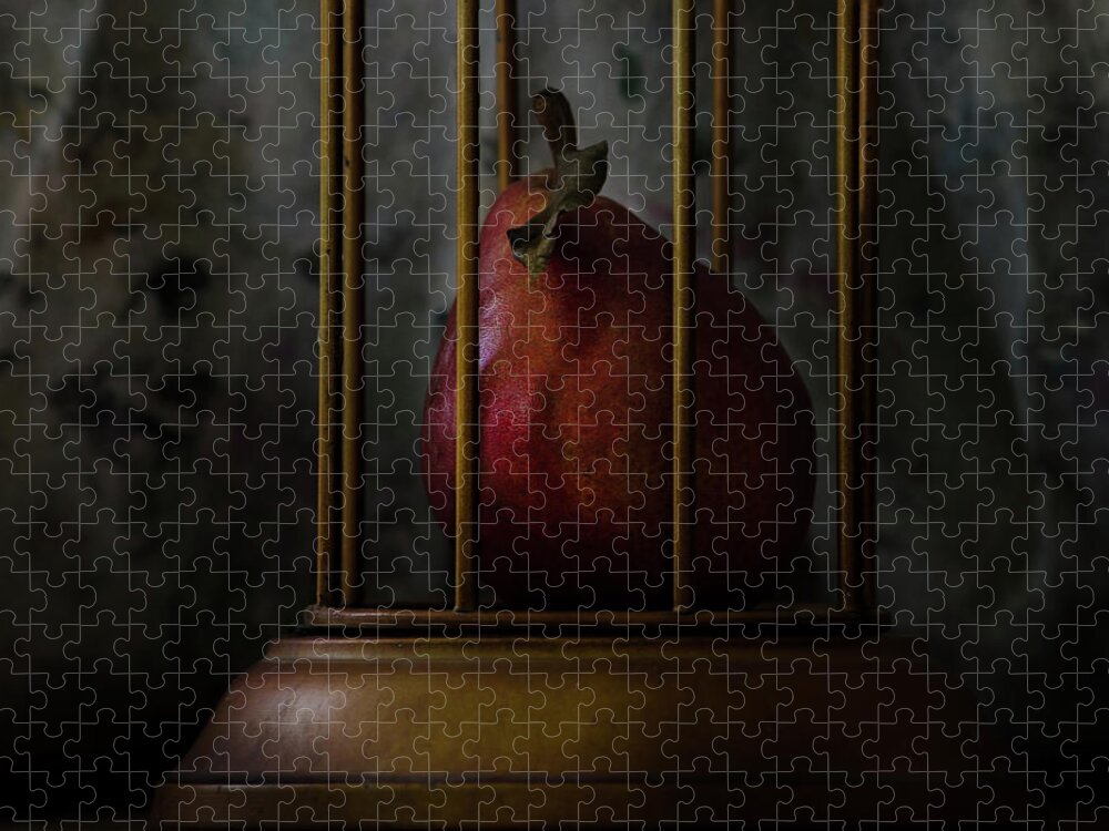 Pears - Red Pears Images Of Rae Ann M. Garrett - Still Lives- Fine Art Photography - Impresses Photography Jigsaw Puzzle featuring the photograph Captive - the pear drama 985 by Rae Ann M Garrett