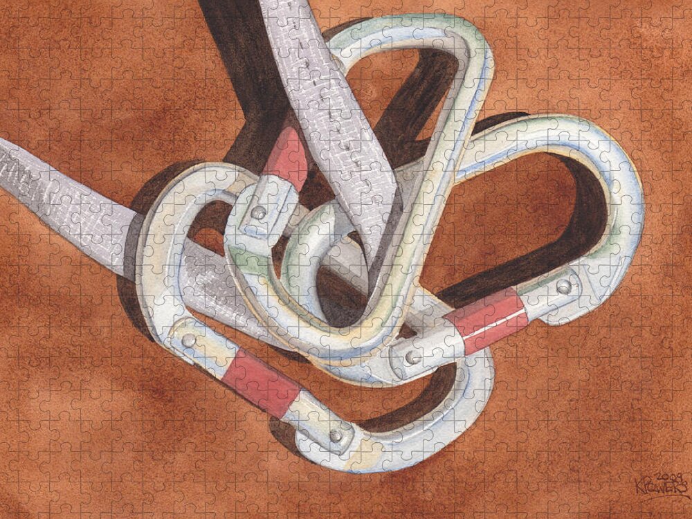Carabiner Jigsaw Puzzle featuring the painting Carabiners by Ken Powers