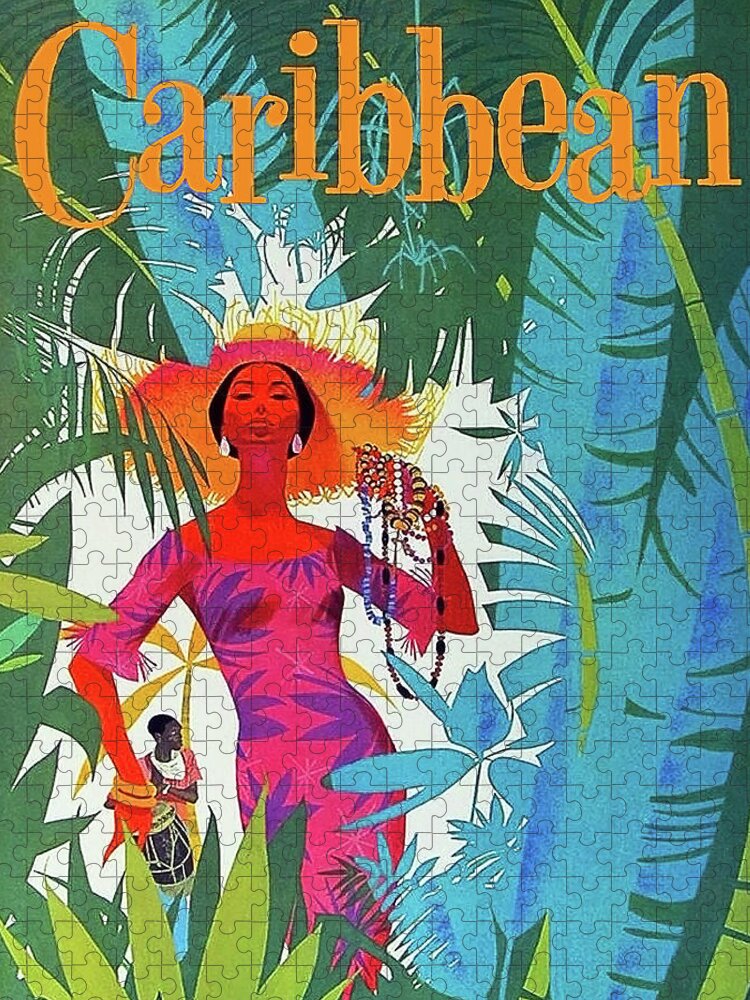 Caribbean Isle Jigsaw Puzzle featuring the painting Caribbean isle, woman in stroll by Long Shot