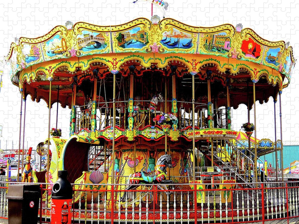 Merry-go-round Jigsaw Puzzle featuring the photograph Carousel on the Wildwood, New Jersey Boardwalk by Linda Stern