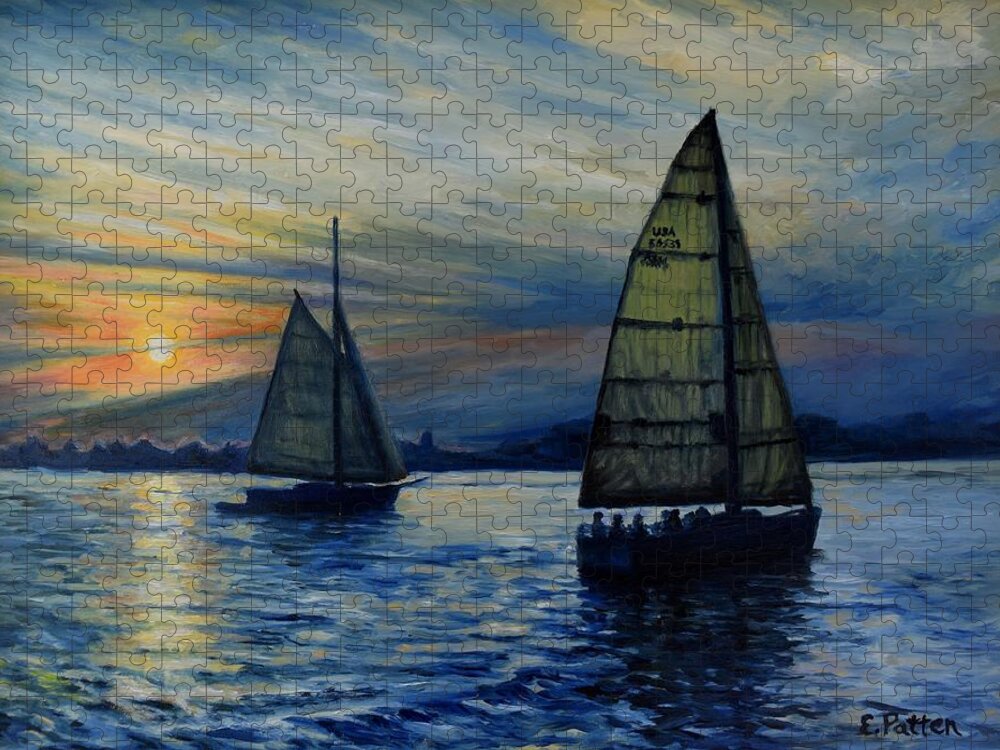 Maine Jigsaw Puzzle featuring the painting Casco Bay Sunset by Eileen Patten Oliver