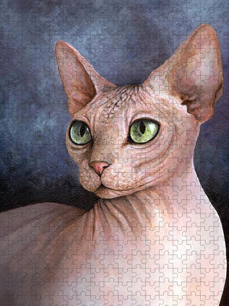 Cat Jigsaw Puzzle featuring the painting Cat 578 Sphinx by Lucie Dumas