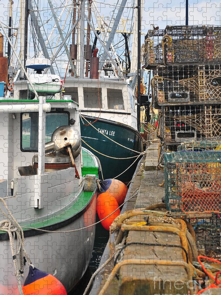New Bedford Waterfront Photography Photograph Photo Fisherman Fishermen Waterfront Lobster Pot Pots Scallop Scalloper Dragger Draggers New England Massachusetts Nautical Fish Work Seaman Seamen Orange Rope Ropes Ocean Food Seafood Bay Harbor Dock Pier Jigsaw Puzzle featuring the photograph Catch of the Day by Catherine Reusch Daley