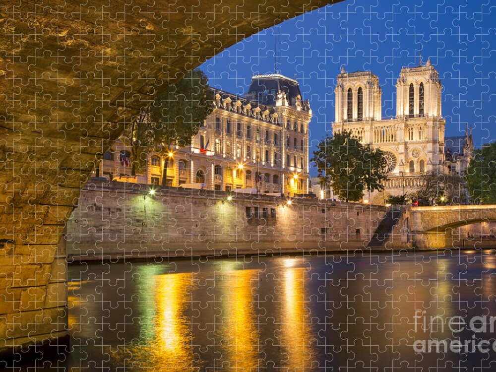 Paris Jigsaw Puzzle featuring the photograph Cathedral Notre Dame and River Seine - Paris by Brian Jannsen
