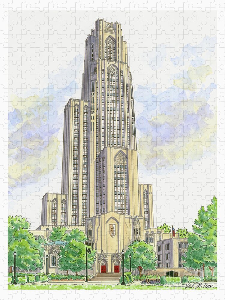 Pitt Jigsaw Puzzle featuring the painting Cathedral of Learning by Val Miller