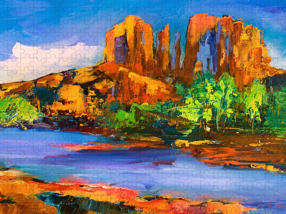 Cathedral Rock Jigsaw Puzzle featuring the painting Cathedral Rock Afternoon by Elise Palmigiani