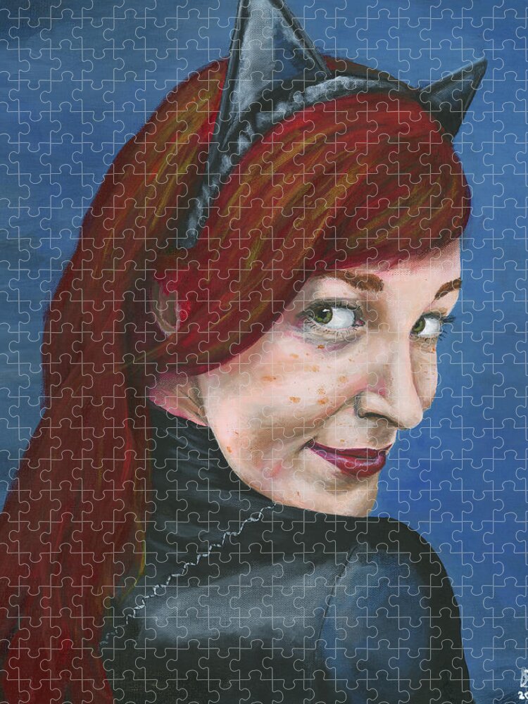 Cosplay Jigsaw Puzzle featuring the painting Catwoman by Matthew Mezo