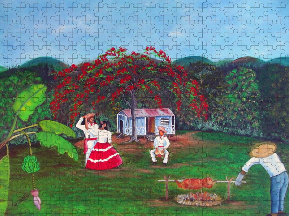 Puerto Rico Fiesta Jigsaw Puzzle featuring the painting Celebration by Gloria E Barreto-Rodriguez