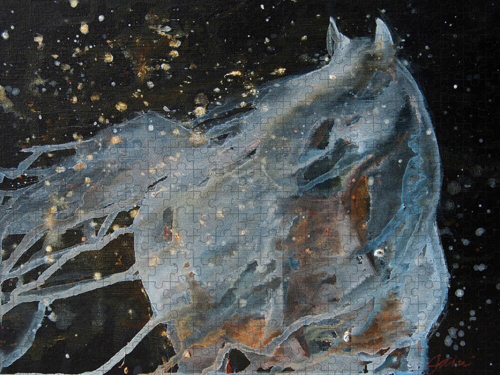 Horse Jigsaw Puzzle featuring the painting Celestial Stallion by Jani Freimann