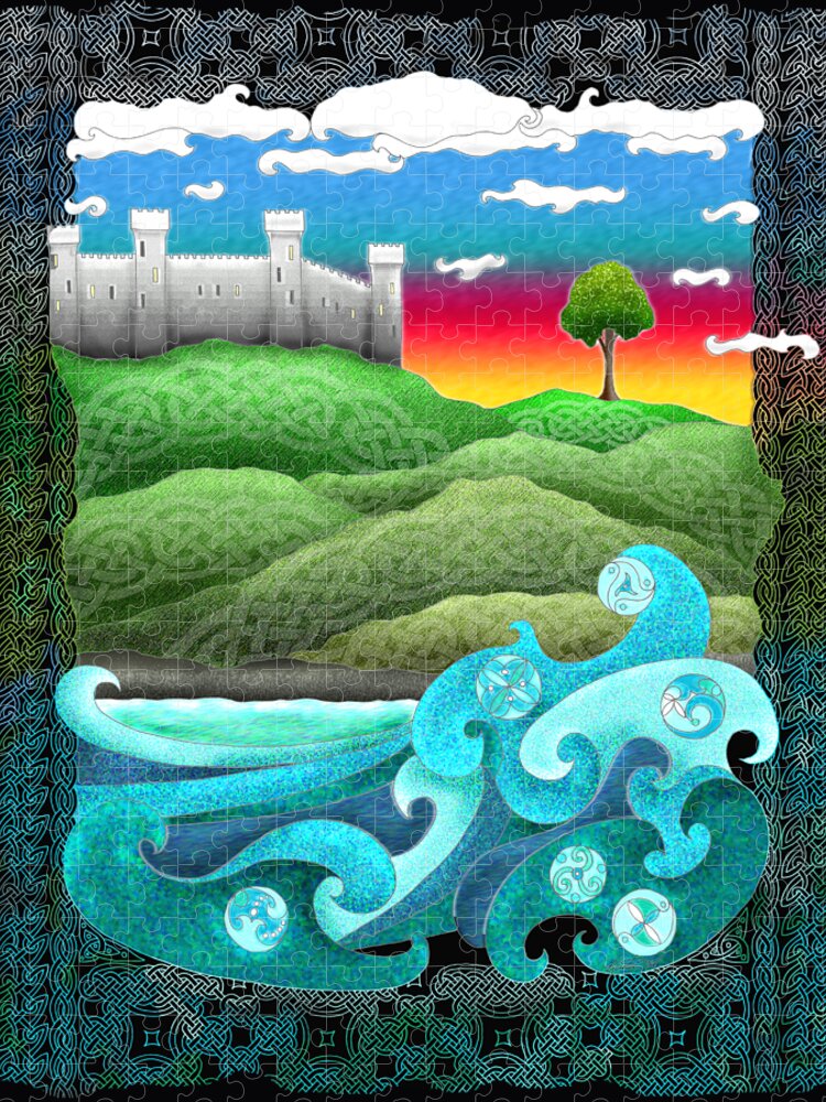 Artoffoxvox Jigsaw Puzzle featuring the mixed media Celtic Castle Tor by Kristen Fox