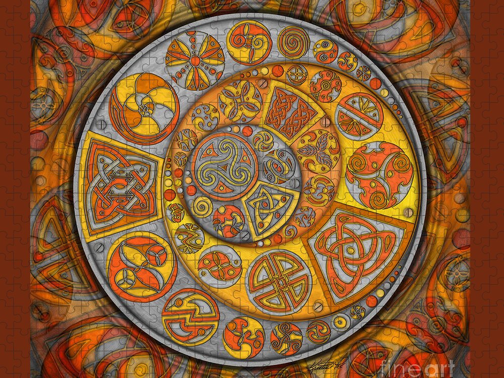 Artoffoxvox Jigsaw Puzzle featuring the mixed media Celtic Crescents by Kristen Fox
