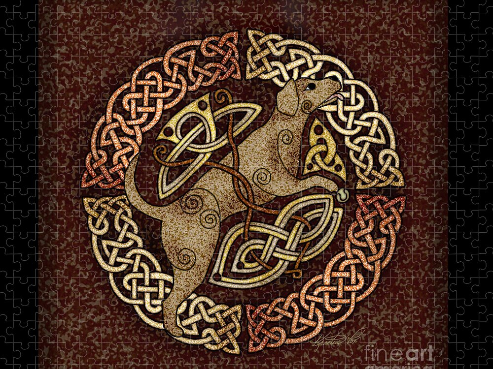 Artoffoxvox Jigsaw Puzzle featuring the mixed media Celtic Dog by Kristen Fox