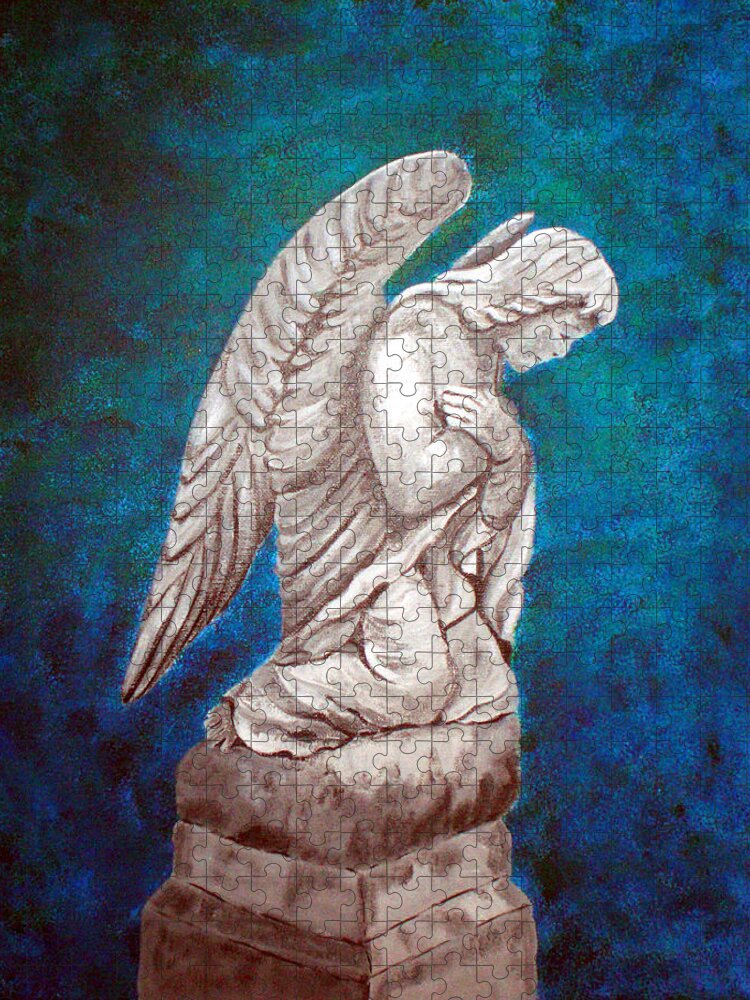 Angel Jigsaw Puzzle featuring the painting Cemetery Angel by Nancy Sisco