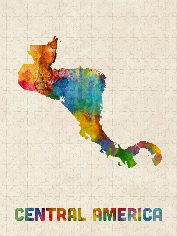 Central America Jigsaw Puzzle featuring the digital art Central America Watercolor Map by Michael Tompsett