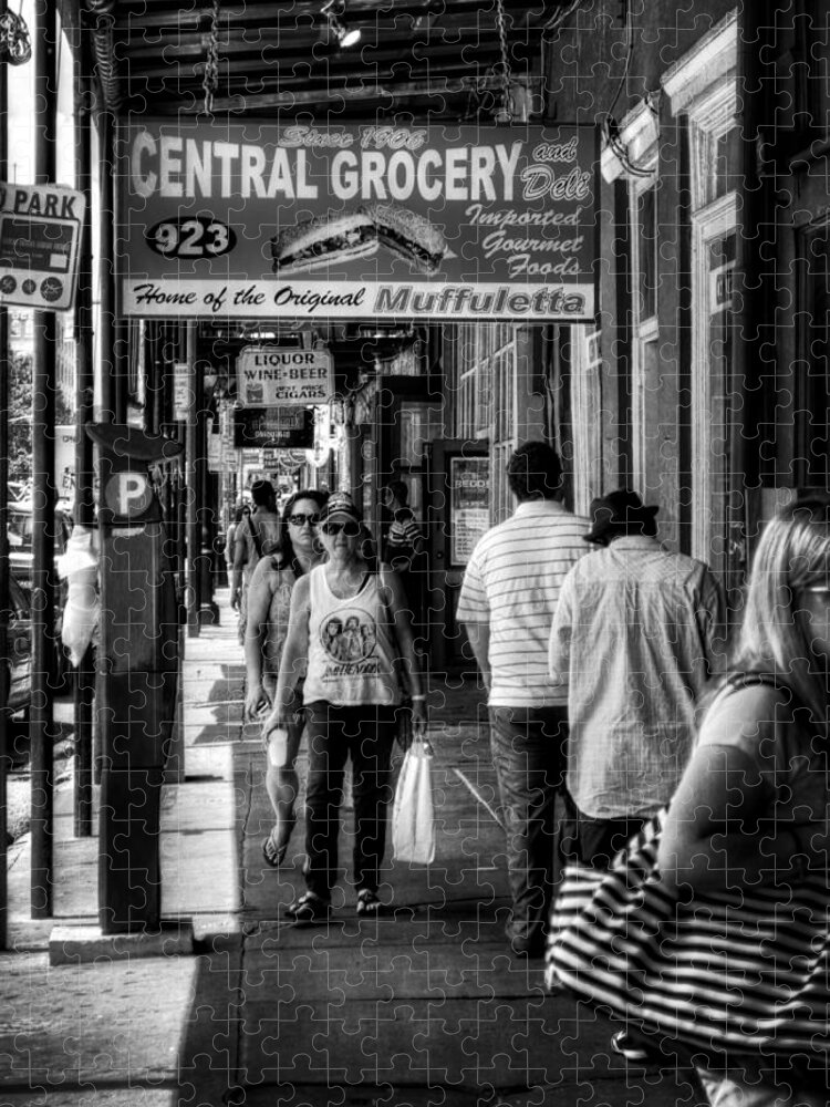 Central Grocery And Deli Jigsaw Puzzle featuring the photograph Central Grocery Muffuletta in Black and White by Greg and Chrystal Mimbs