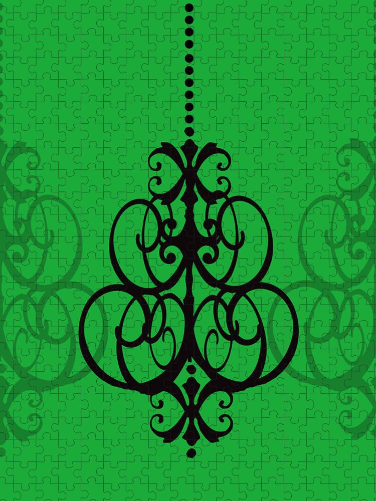 Chandelier Jigsaw Puzzle featuring the photograph Chandelier Delight 1- Green Background by KayeCee Spain