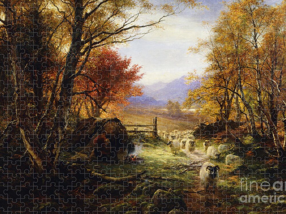 Changing Pastures Jigsaw Puzzle featuring the painting Changing Pastures, Evening by Joseph Farquharson