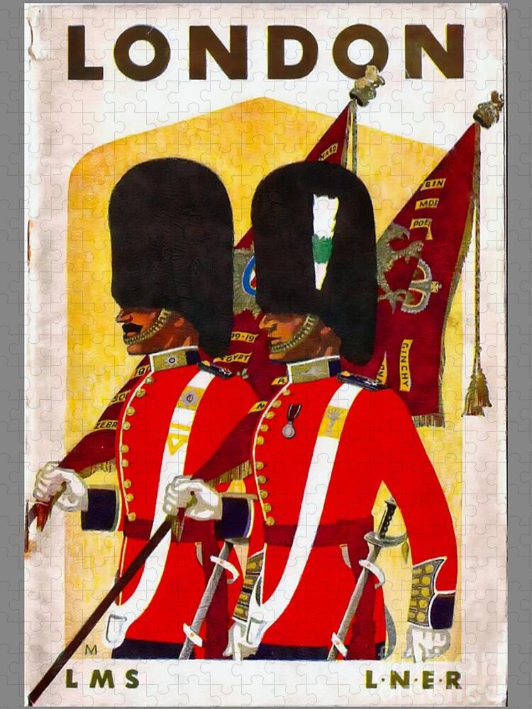 London Jigsaw Puzzle featuring the painting Changing The Guard London - 1937 by Ian Gledhill
