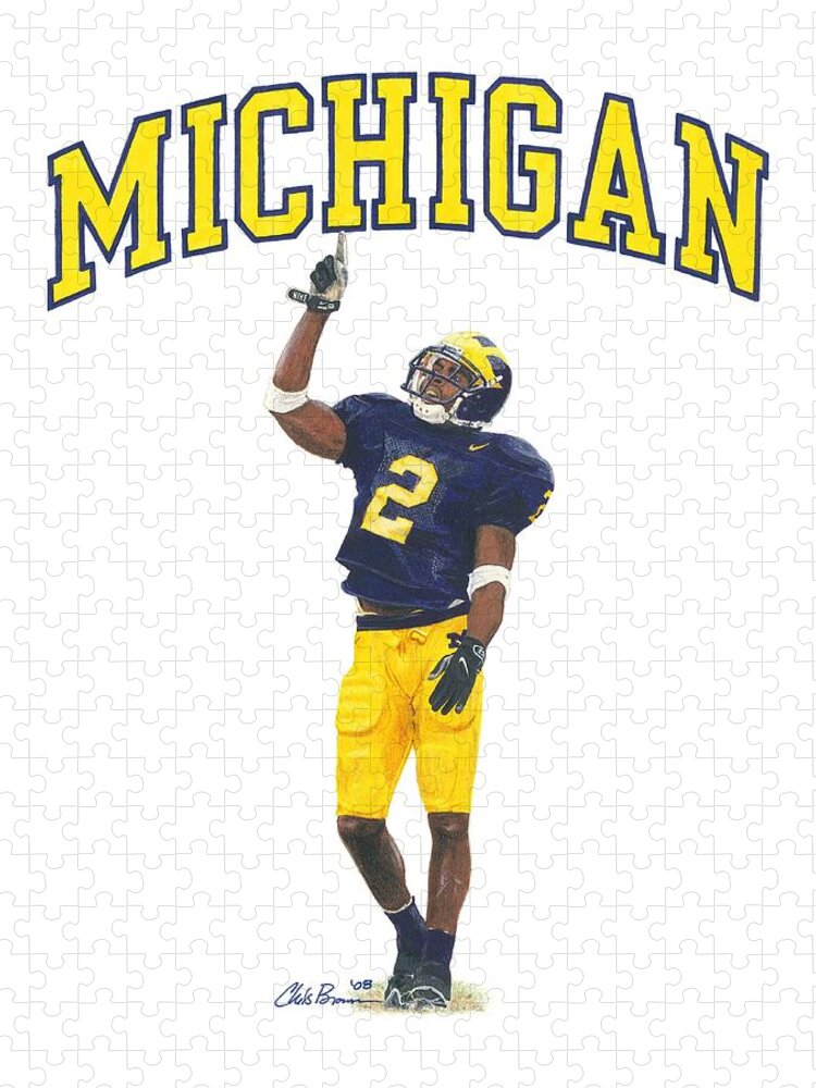 Michigan Wolverines Jigsaw Puzzle featuring the drawing Charles Woodson by Chris Brown