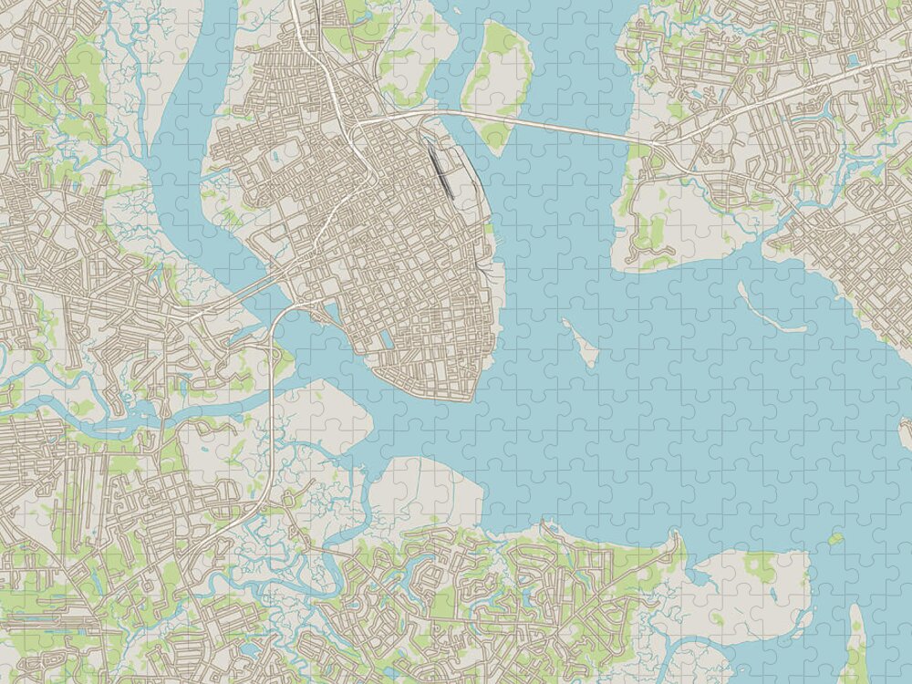 Charleston Jigsaw Puzzle featuring the digital art Charleston South Carolina US City Street Map by Frank Ramspott