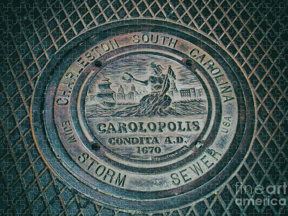 Man Hole Cover Jigsaw Puzzle featuring the photograph Charleston Storm Sewer Man Hole Cover by Dale Powell