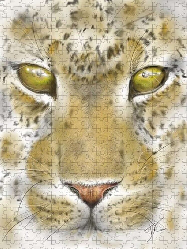 Face Jigsaw Puzzle featuring the digital art Cheetah face by Darren Cannell