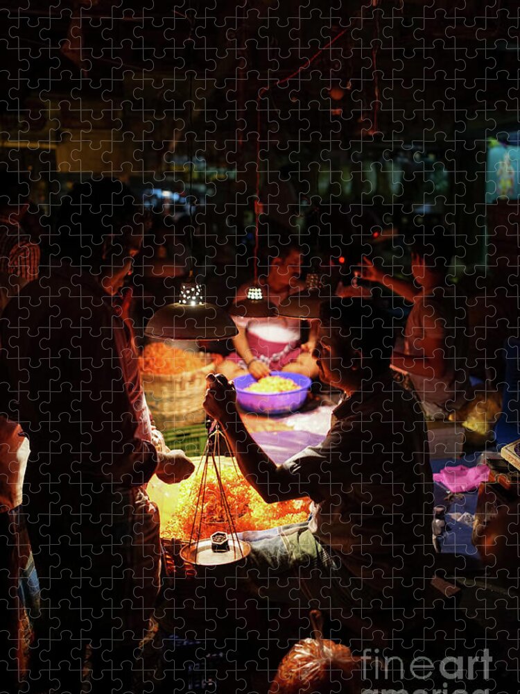 India Jigsaw Puzzle featuring the photograph Chennai Flower Market Transaction by Mike Reid