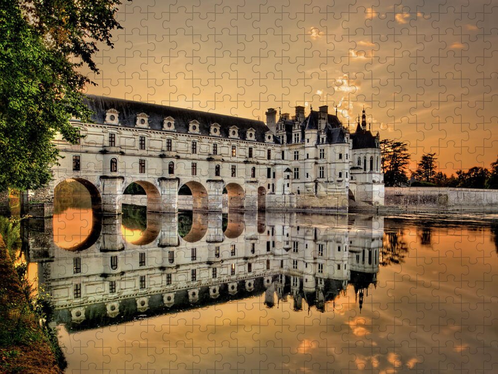 Chateau De Chenonceau Jigsaw Puzzle featuring the photograph Chenonceau Castle in the twilight by Weston Westmoreland