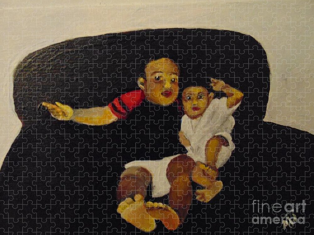 Babies Jigsaw Puzzle featuring the painting Cherubs by Saundra Johnson