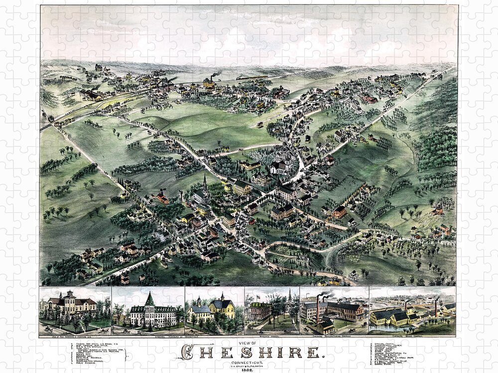 Connecticut Jigsaw Puzzle featuring the photograph Cheshire Connecticut 1882 Perspective Map by Phil Cardamone