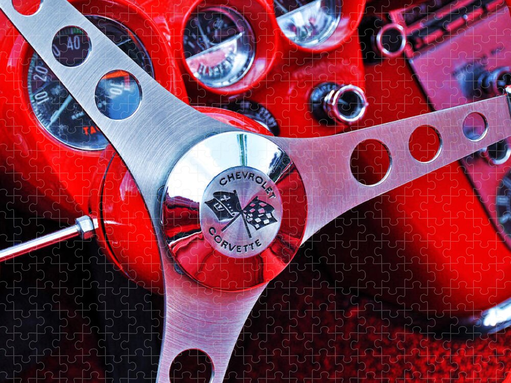 Car Jigsaw Puzzle featuring the photograph Chevy Corvettte Steering Wheel by Allen Beatty