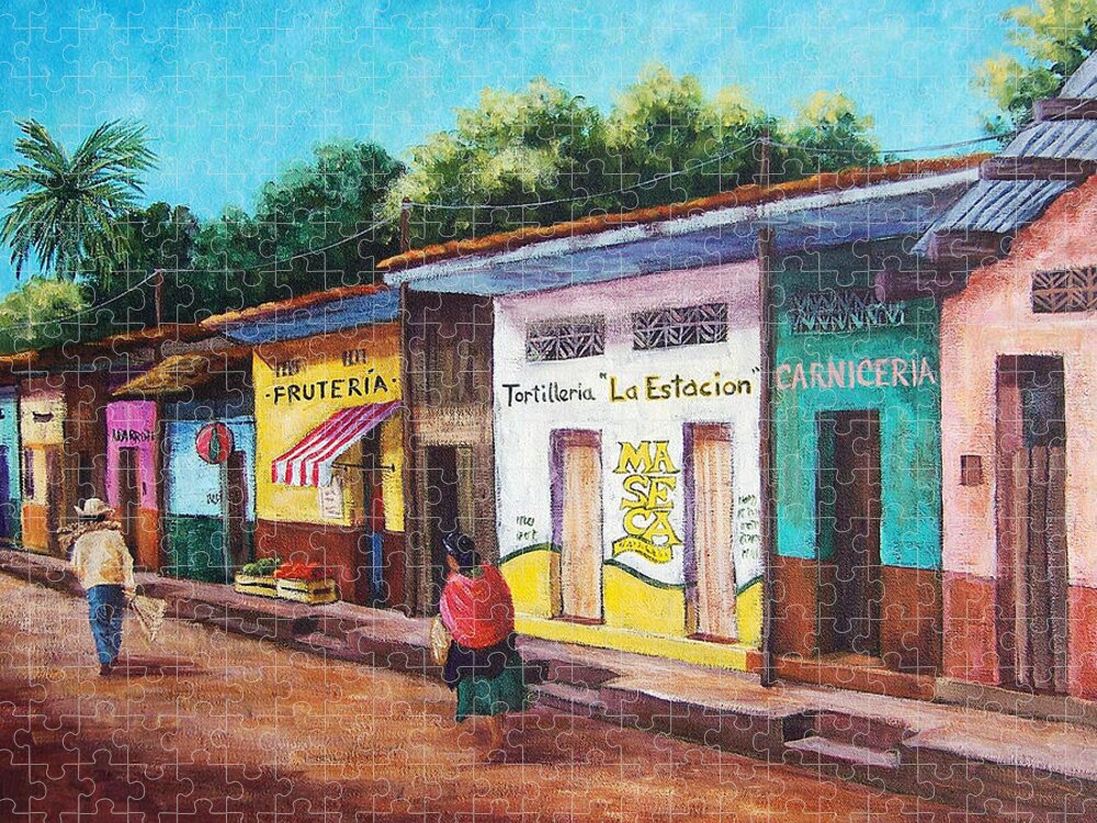 Landscape Jigsaw Puzzle featuring the painting Chiapas Neighborhood by Candy Mayer