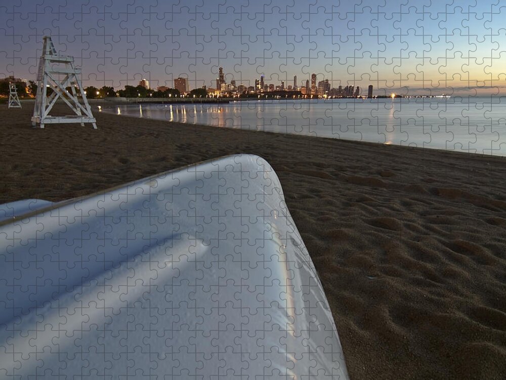 Beach Jigsaw Puzzle featuring the photograph Chicago beach and skyline by Sven Brogren