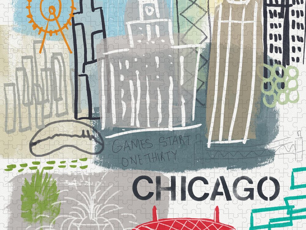 Chicago Jigsaw Puzzle featuring the painting Chicago Cityscape- Art by Linda Woods by Linda Woods