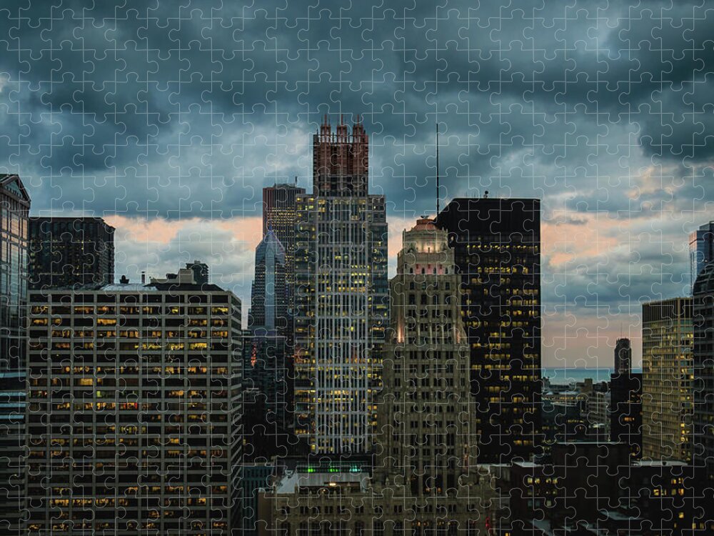 Chicago Jigsaw Puzzle featuring the photograph Chicago Evening Storm - Color by Joni Eskridge