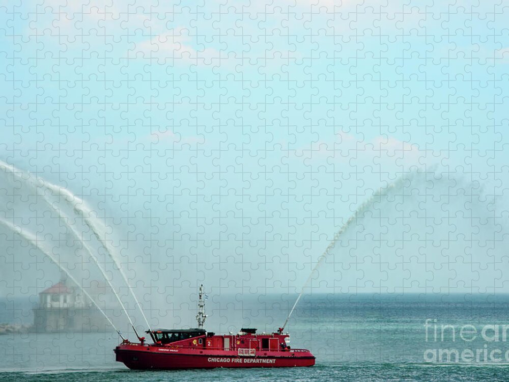Chicago Jigsaw Puzzle featuring the photograph Chicago Fire Department Fireboat by David Levin