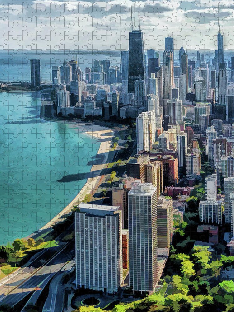 Chicago Jigsaw Puzzle featuring the painting Chicago Gold Coast Skyline by Christopher Arndt