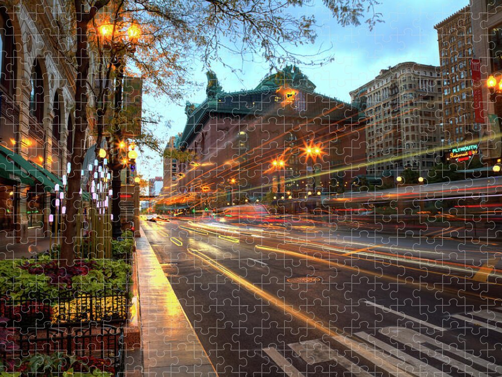 Architecture Tour Jigsaw Puzzle featuring the photograph Chicago Lights Hustle Bustle by Wayne Moran