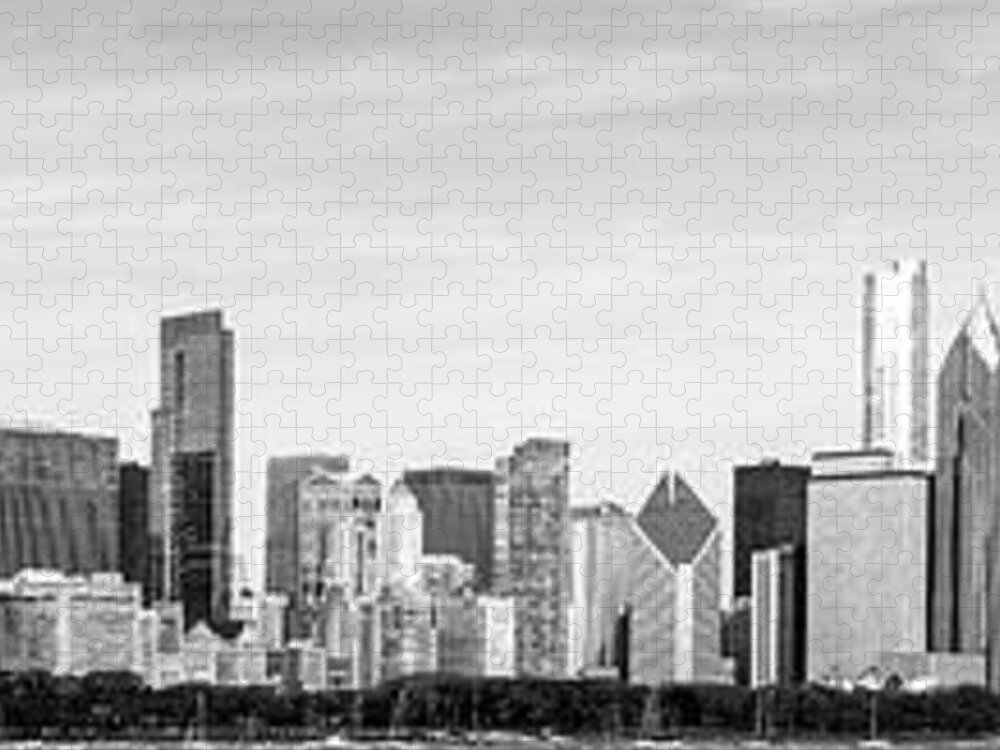 2011 Jigsaw Puzzle featuring the photograph Chicago Panorama Skyline High Resolution Black and White Photo by Paul Velgos